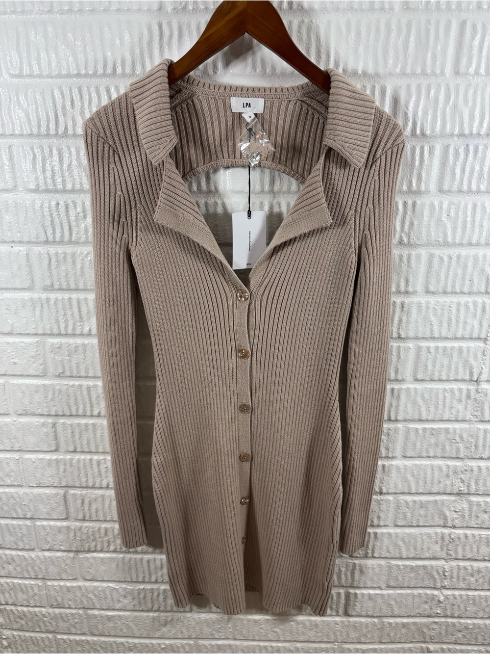 LPA Naolin Collar Mini Dress in Taupe Small NWT - Picture 4 of 7